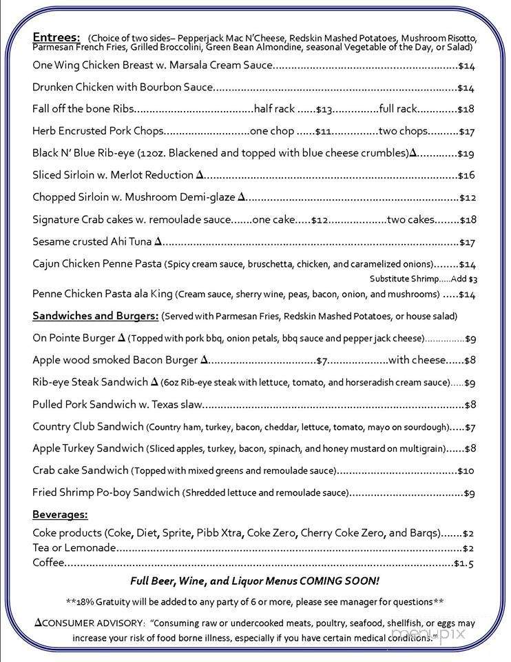 The Pointe on the James Restaurant - Hopewell, VA menu_pic
