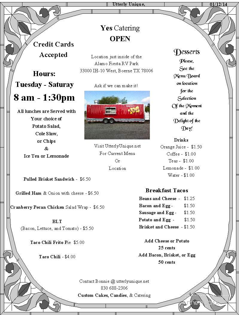 Utterly Unique Yes! - Boerne, TX menu_pic