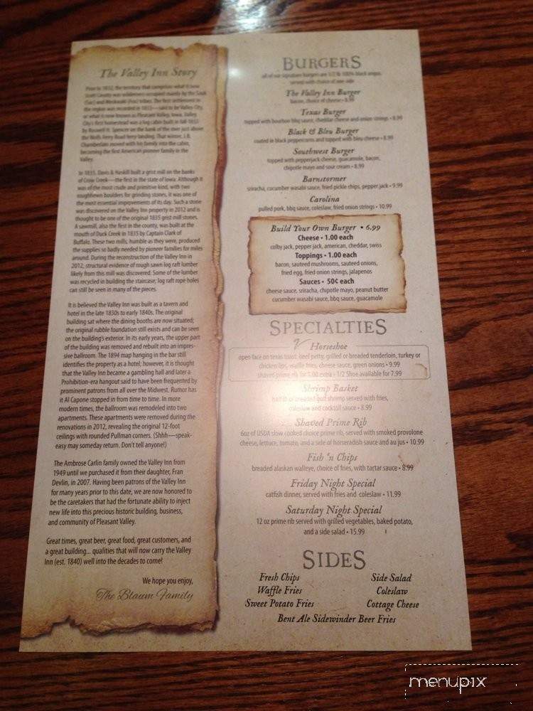 Valley Inn Ale House - Bettendorf, IA menu_pic