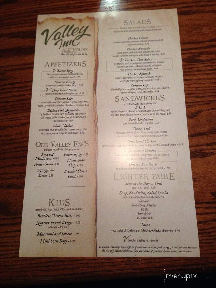Valley Inn Ale House - Bettendorf, IA menu_pic