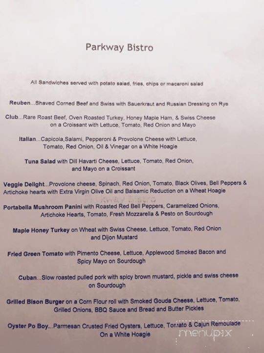 Parkway Bistro - Asheville, NC menu_pic