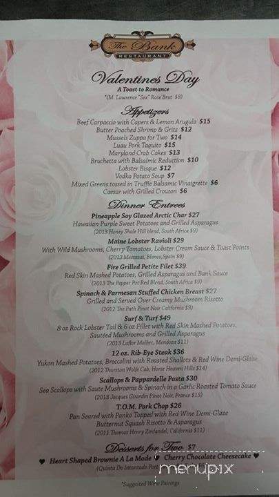 Bank Restaurant Bar LLC - Wheaton, IL menu_pic
