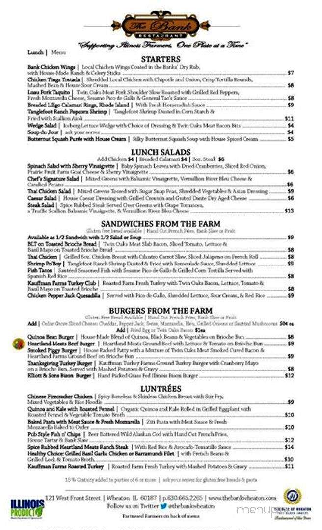 Bank Restaurant Bar LLC - Wheaton, IL menu_pic