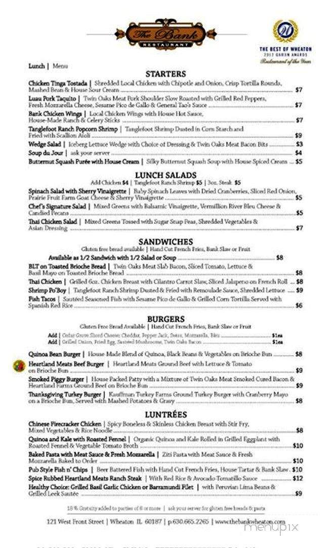 Bank Restaurant Bar LLC - Wheaton, IL menu_pic