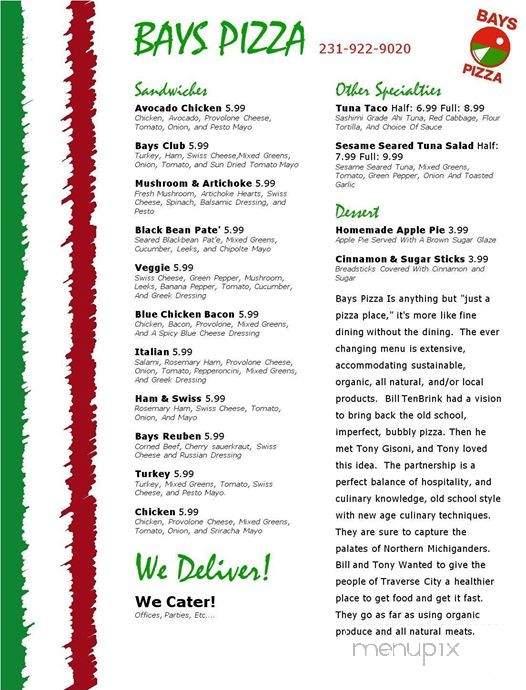 Bays Pizza - Traverse City, MI menu_pic