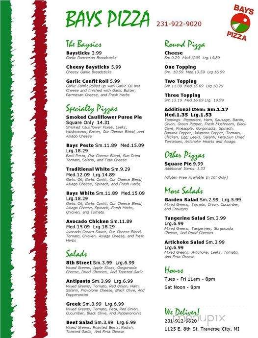 Bays Pizza - Traverse City, MI menu_pic