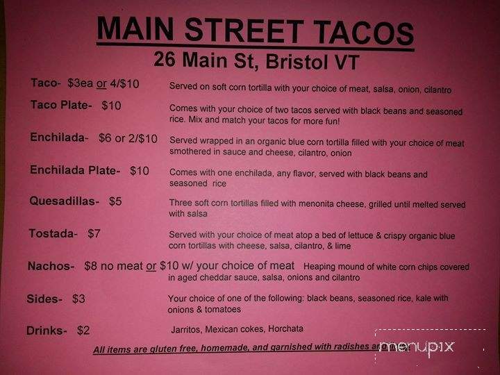 Main Street Tacos - Bristol, VT menu_pic