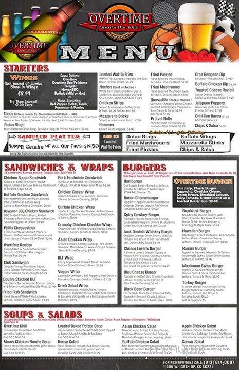 Overtime Sports Bar and Grill - Overland Park, KS menu_pic