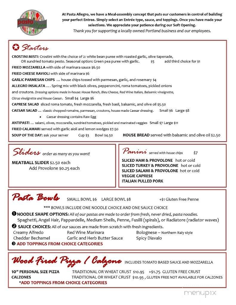Pasta Allegro - Portland, OR menu_pic