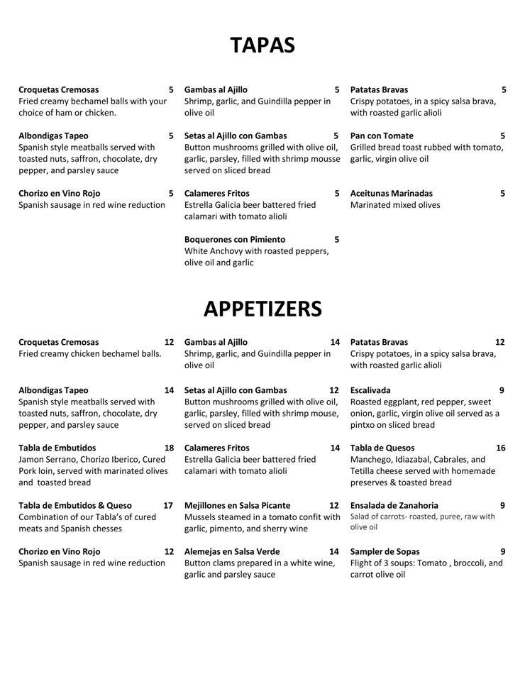 Tapeo - Hazlet, NJ menu_pic