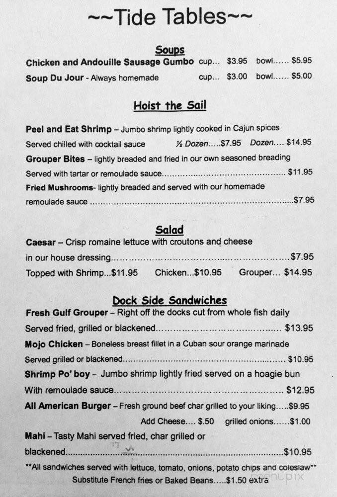 Tide Tables Restaurant - Cortez, FL menu_pic