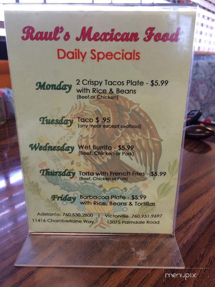 Raul's Mexican Food - Adelanto, CA menu_pic