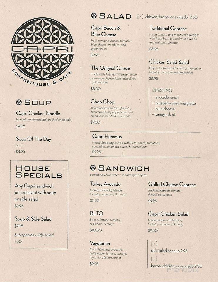 Capri Coffeehouse & Cafe - Anchorage, AK menu_pic