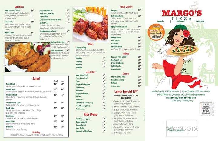Margo's Pizza - Anderson, SC menu_pic