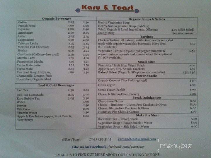 Karu & Toast - Arlington, VA menu_pic