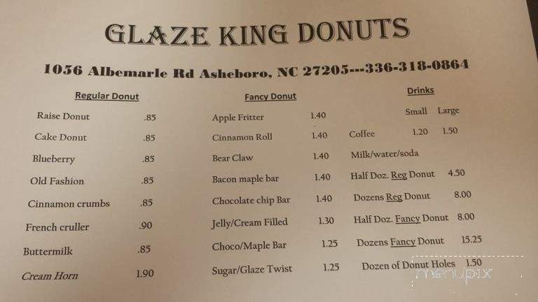 Glaze King Doughnuts - Asheboro, NC menu_pic
