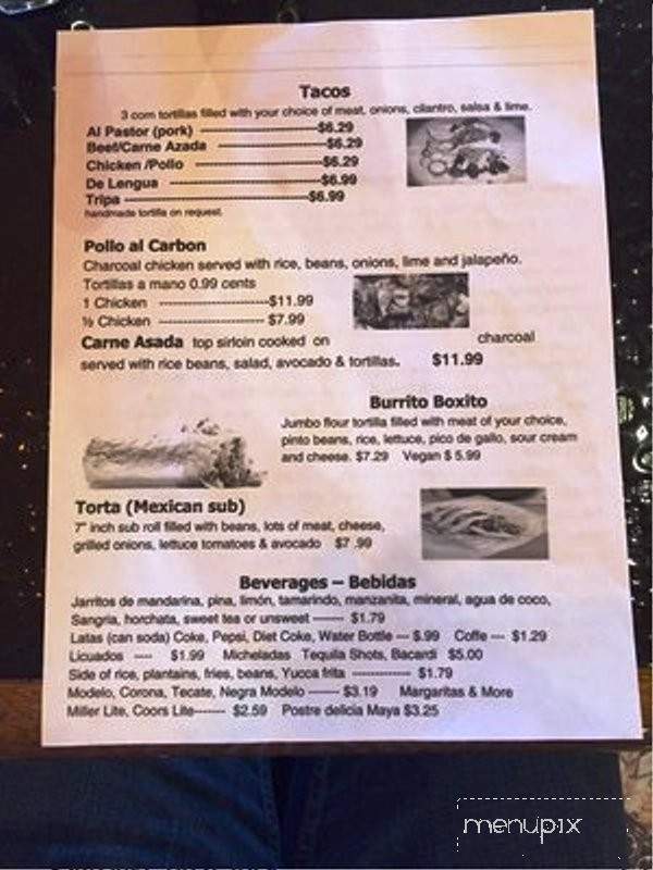 Maya Grill - Ashland, VA menu_pic