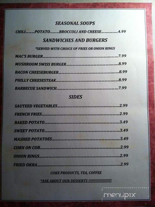 Mac's Sports Bar & Steakhouse - Athens, AL menu_pic