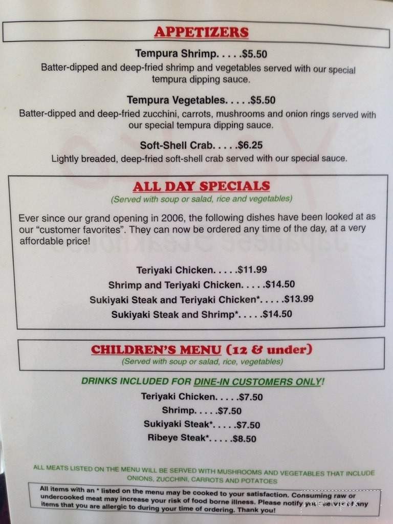 Yoskos Japanese Restaurant - Augusta, GA menu_pic
