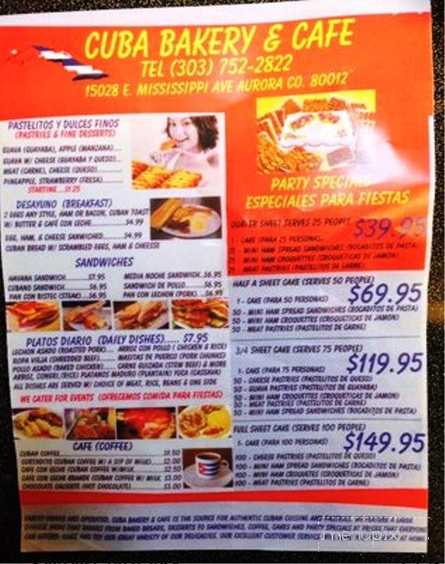 Cuba Bakery & Cafe - Aurora, CO menu_pic
