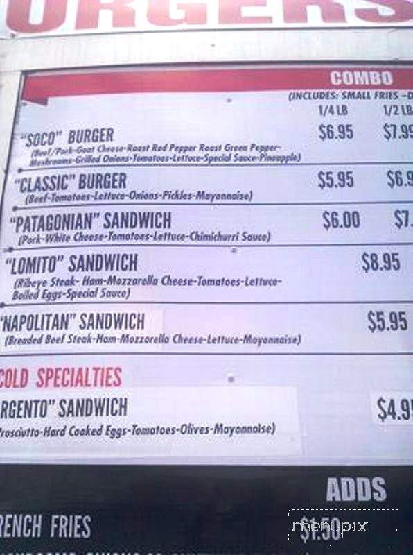 Soco Burgers - Austin, TX menu_pic