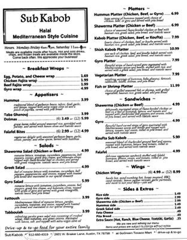 Sub Kabob - Austin, TX menu_pic