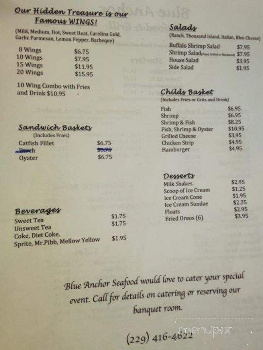 Blue Anchor Seafood and Grill - Bainbridge, GA menu_pic
