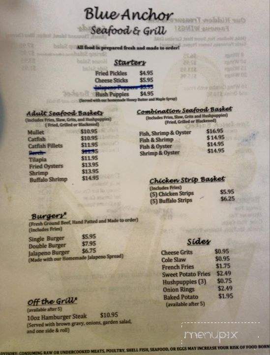 Blue Anchor Seafood and Grill - Bainbridge, GA menu_pic