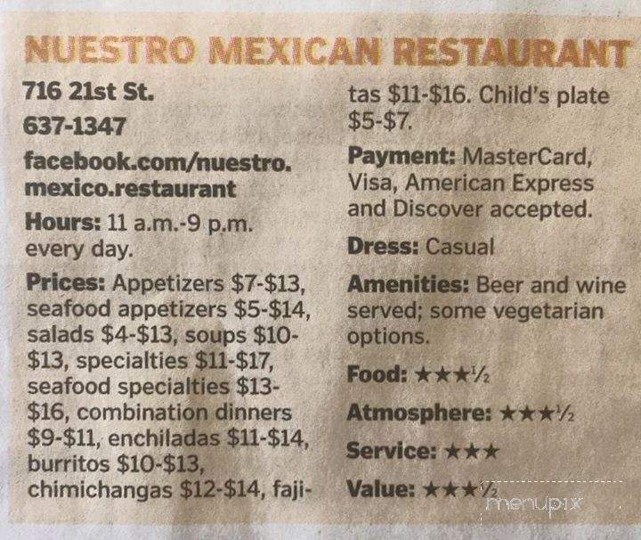 Nuestro Mexico Restaurant - Bakersfield, CA menu_pic