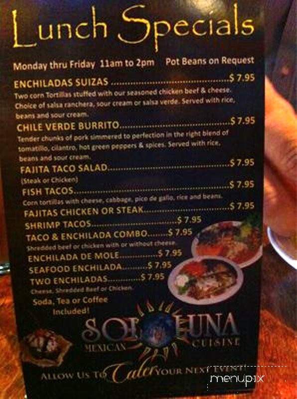 Sol Y Luna Mexican Cuisine - Bakersfield, CA menu_pic