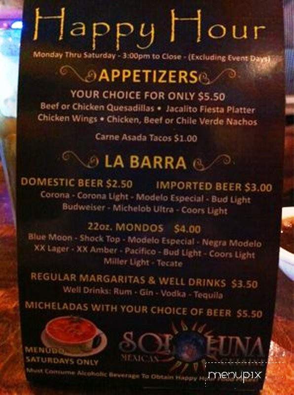 Sol Y Luna Mexican Cuisine - Bakersfield, CA menu_pic