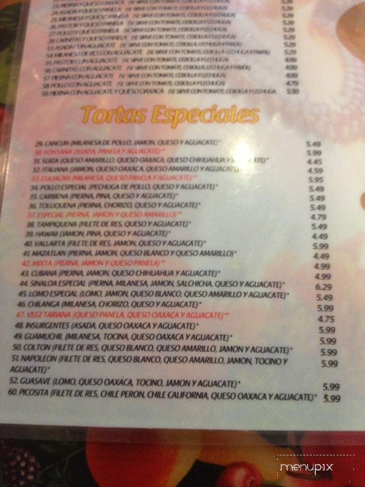Tortas Sinaloa - Baldwin Park, CA menu_pic