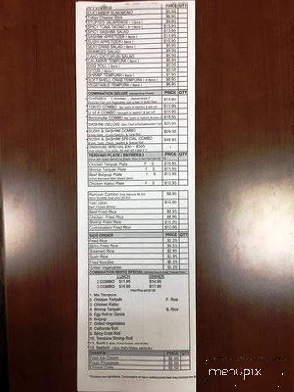 Tokyo Sushi - Bentonville, AR menu_pic