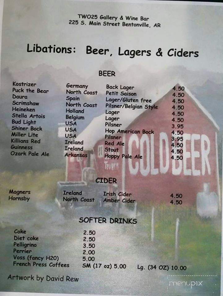 Two25 Gallery & Wine Bar - Bentonville, AR menu_pic