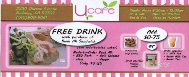 U Cafe - Berkeley, CA menu_pic