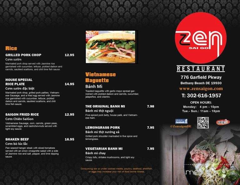 Zen Saigon - Bethany Beach, DE menu_pic