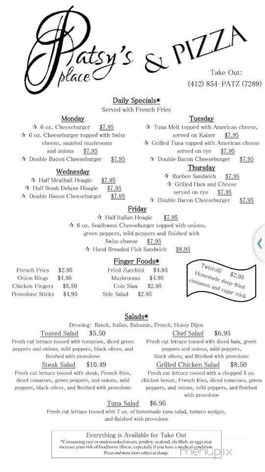Patsy's Place - Bethel Park, PA menu_pic