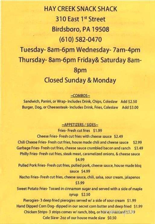 Hay Creek Snack Shack - Birdsboro, PA menu_pic