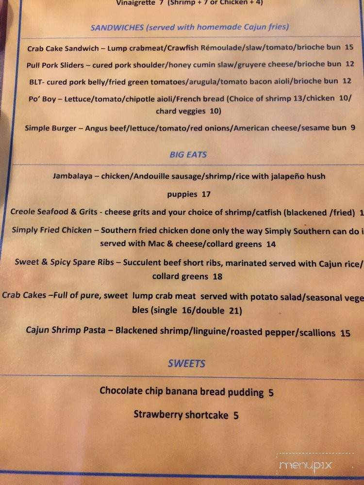 Simply Southern American Grille - Bowie, MD menu_pic
