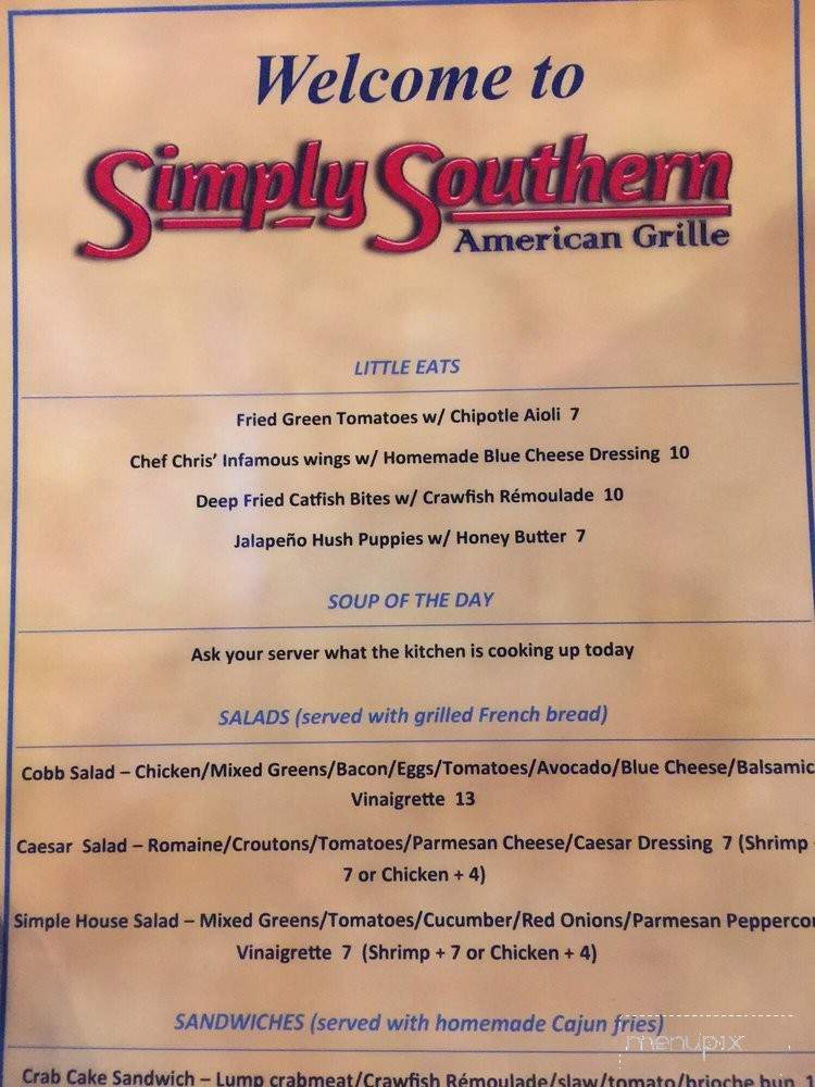 Simply Southern American Grille - Bowie, MD menu_pic