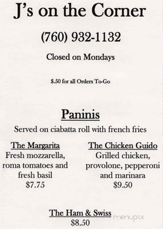 J's on the Corner - Bridgeport, CA menu_pic