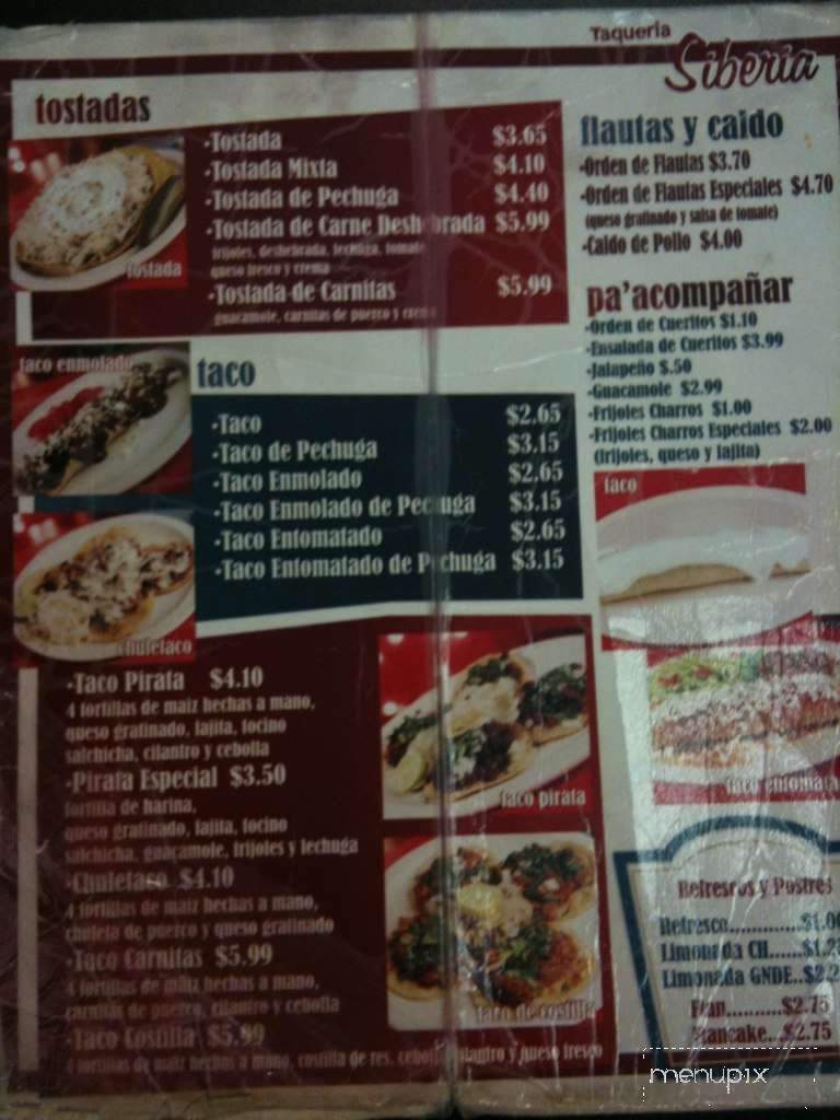 Taqueria Siberia - Brownsville, TX menu_pic