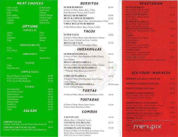 Tony's Tacos #2 - Calumet City, IL menu_pic