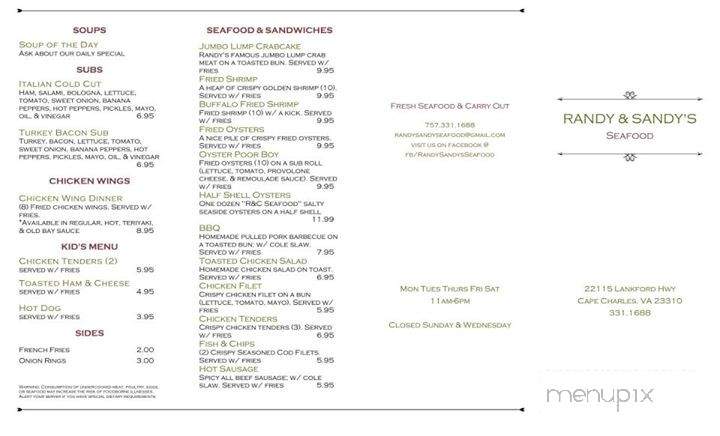 Randy & Sandy's Seafood - Cape Charles, VA menu_pic