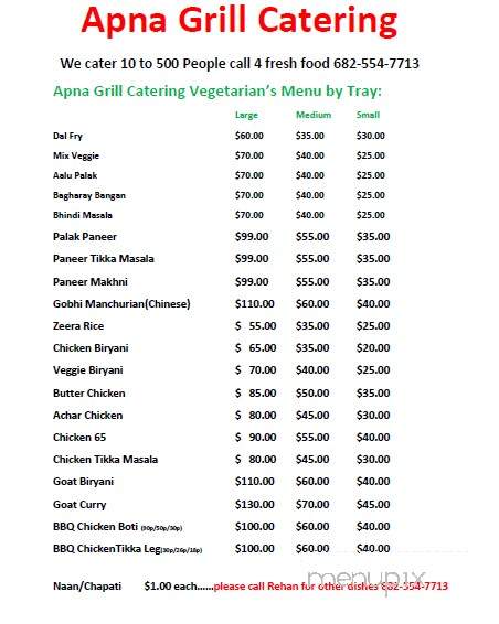 Apna Grill - Carrollton, TX menu_pic