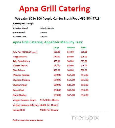 Apna Grill - Carrollton, TX menu_pic