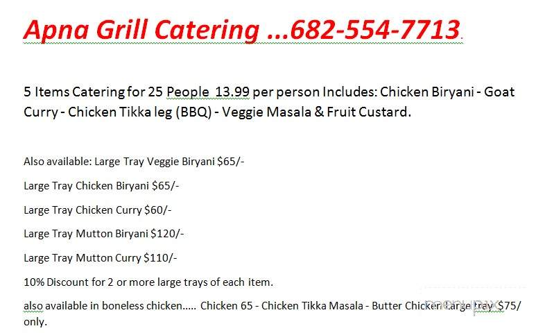 Apna Grill - Carrollton, TX menu_pic