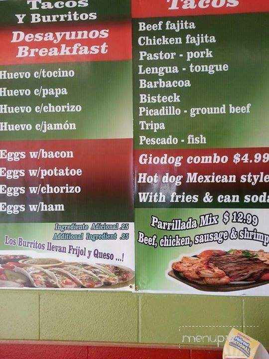 Gio's Taqueria - Carrollton, TX menu_pic