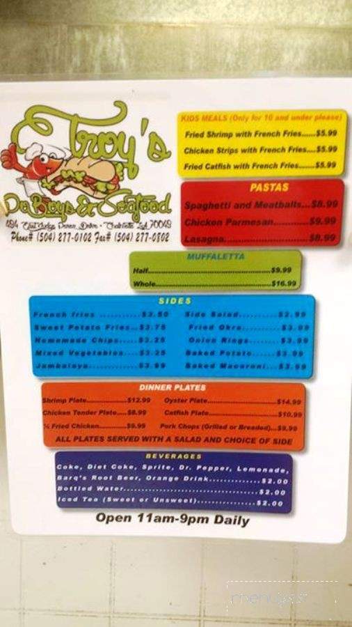 Troy's PO Boys and Seafood - Chalmette, LA menu_pic