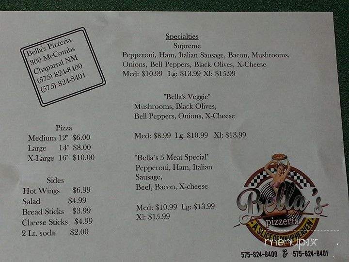 Bella's Pizzeria - Chaparral, NM menu_pic